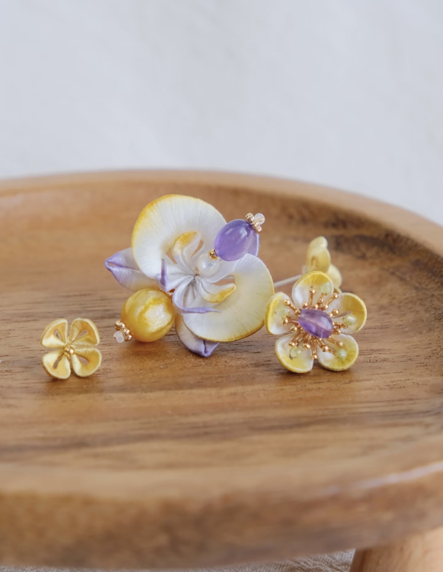 Custom orchid set — yellow and lavender silk flowers